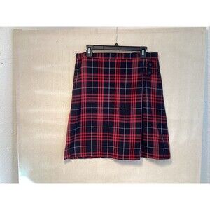 lands end skirt 16+ academia side zip red/blue adjustable waist